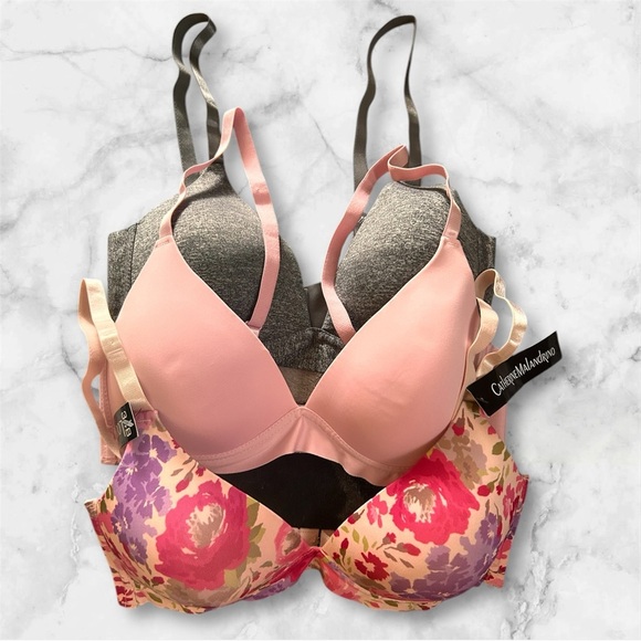 Catherine Malandrino Intimates 3piece Set - Pink, Gray, Floral Sz 34B nwt, 014 - Picture 1 of 1